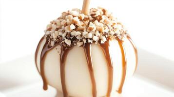 A caramel apple with a stick on top photo