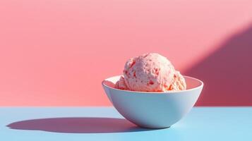 Creamy strawberry ice cream in a bowl topped photo