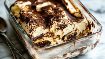 Creamy Swirl Over Chocolate Dessert photo