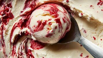 A scoop of ice cream with red and white swirls photo