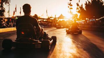 Friends enjoying a fun go-kart ride together photo