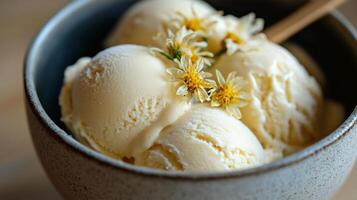 A bowl of ice cream with a spoon photo