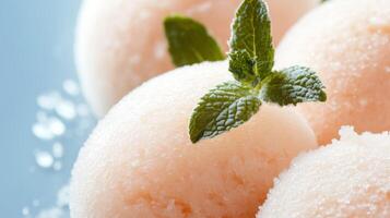 A close up of some ice cream with mint leaves photo