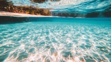 Underwater view of the sea floor with sunlight photo