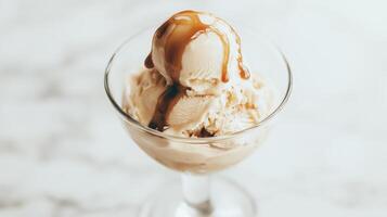 Levitating Dulce de Leche Ice Cream with Caramel Drips photo