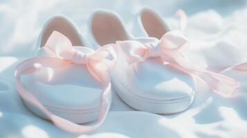 White shoes with pink bows on them photo