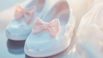 White shoes with pink bow on the top photo