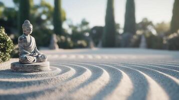 Calmness and simplicity in a zen garden with stone statues. photo