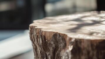 A close up of a tree stump sitting on a table photo