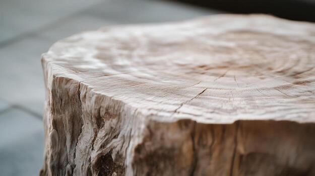 A close up of a tree stump sitting on a floor photo