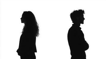 One caucasian man and woman silhouette in studio isolated on white background photo