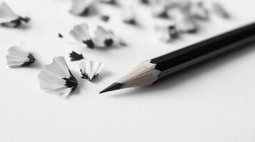 A pencil is sitting on top of a pile of paper photo