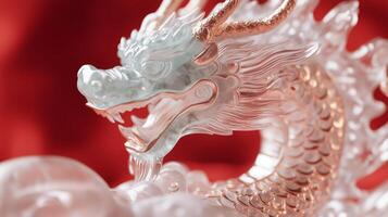 A crystal dragon statue on a red background photo