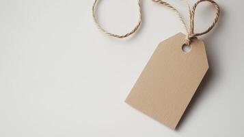 A brown paper tag with a string tied to it photo