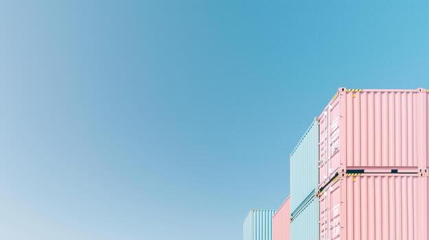 A row of shipping containers against a blue sky photo
