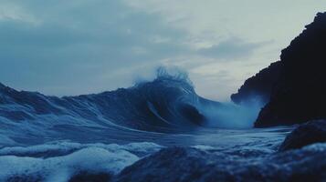 A large wave breaking on the shore photo