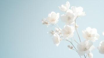 White flowers on a blue background photo