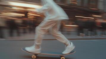 Dynamic motion blur of skateboard in urban street photo