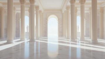 A room with columns and a large window photo