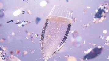 A champagne glass with confetti falling from it photo
