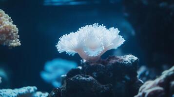 A white coral on a rock in an aquarium photo