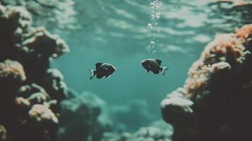 Two fish swimming in the ocean near coral reefs photo