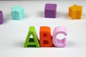 On a white background are the letters A B C . The concept of teaching children photo
