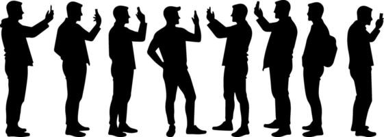 Printset collection of silhouettes of men taking selfies vector