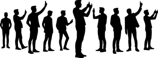 Silhouettes of people standing in a line vector