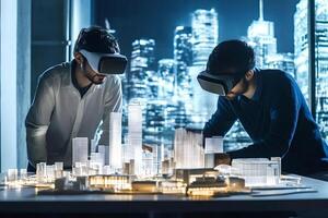 Architects using vr headsets working with city model photo