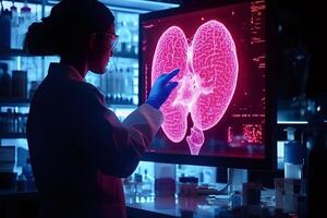 Medical scientist working with brain scan on computer in laboratory photo