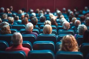 Audience watching a show in a crowded theater photo