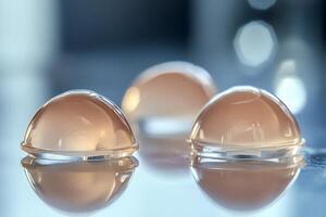 Innovative biomaterial creating perfect hemispheres reflecting on a surface photo
