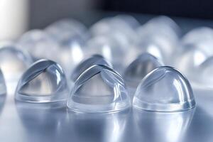 Rows of transparent plastic domes creat an optical effect on reflective surface photo
