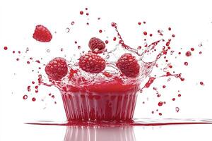 Raspberries splashing into a bowl of raspberry juice photo