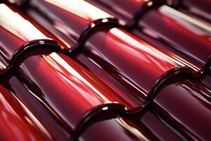 Close-up of shiny red roof tiles creating textured pattern photo
