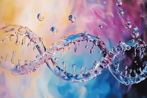 Water dna double helix rotating on colorful abstract background photo
