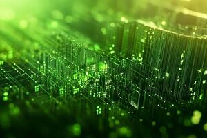 Futuristic green digital data flowing through complex network structure photo