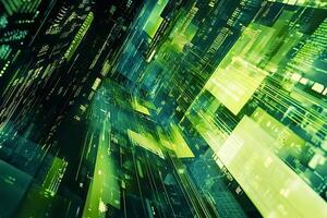 Futuristic green matrix data stream flowing through cyberspace photo