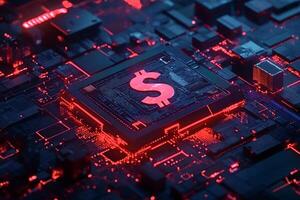 Dollar sign glowing on computer processor showing fintech innovation photo