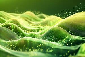 Green particles flowing and forming abstract waves background photo