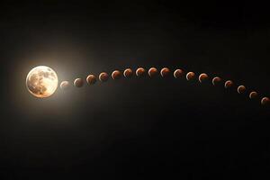 Total lunar eclipse showing all the phases in a row in the night sky photo