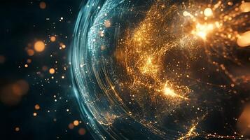 Planet earth rotating showing global connections and data flowing photo