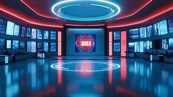 Futuristic command center monitoring global data streams and network security photo