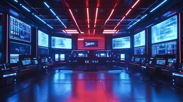 Futuristic command center monitoring global data stream with advanced technology photo