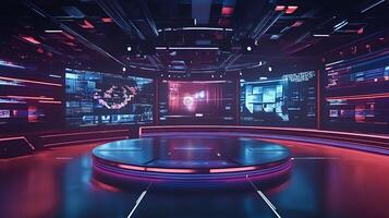 Futuristic command center showing global data and analytics on multiple screens photo