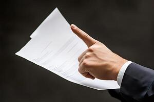 Businessman pointing at important clause in contract document photo