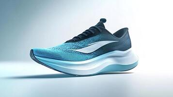 Modern teal and black running shoe floating on white background photo