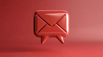Red speech bubble with mail envelope icon on red background photo
