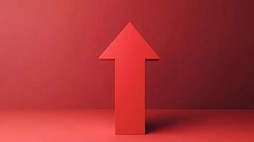 Red arrow pointing up symbolizing growth on red background photo